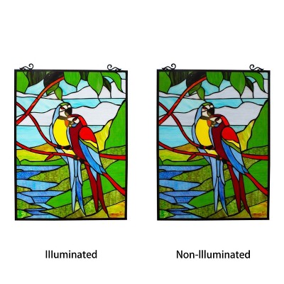 Chloe Lighting Macaw Love-Birds Tiffany-Style Animal Window Panel 24 Height (little damaged, see the pictures)