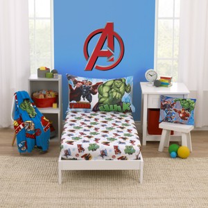 NoJo Marvel The Avengers I Am A Hero Blue, Green, Red, and Yellow 2 Piece Toddler Sheet Set - Fitted Bottom Sheet, and Pillowcase - 1 of 4