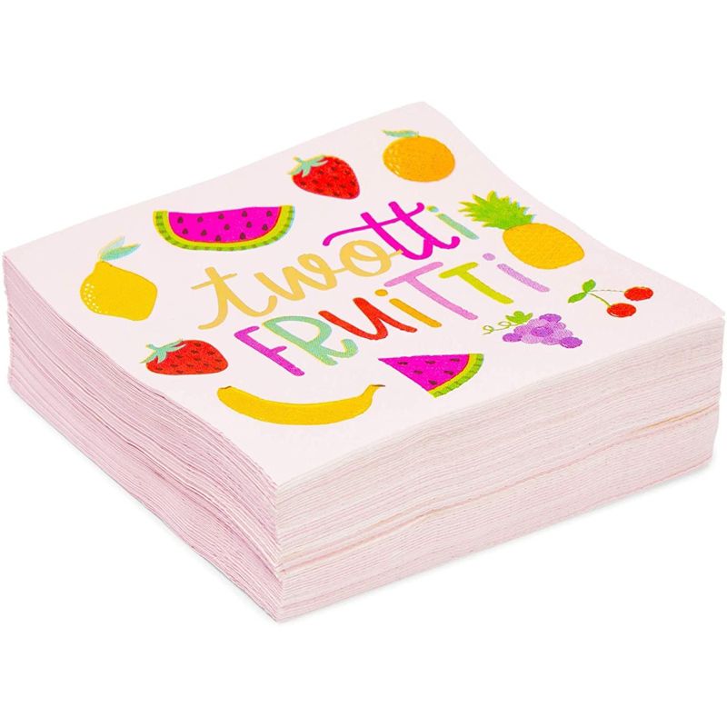 Sparkle and Bash 50 Pack Twotti Frutti Paper Napkins, 2nd Birthday Party Decorations (5 In), 5 of 8