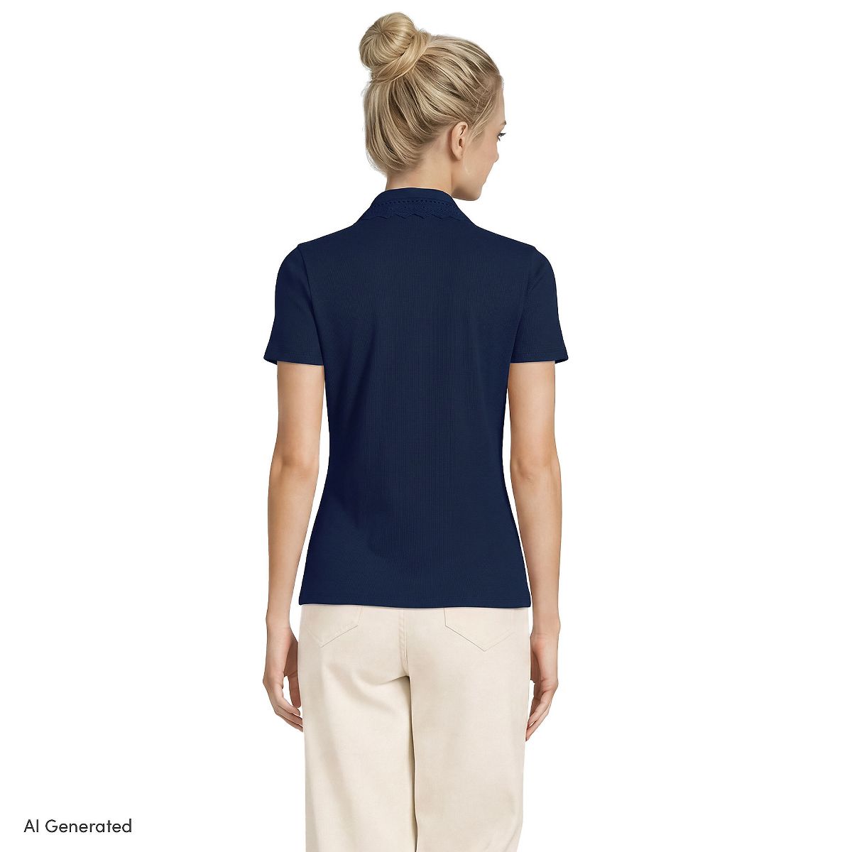 Lands' End Women's Short Sleeve Micro Rib Woven Collar Polo - thumbnail 10