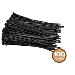 Monoprice 4-inch Cable Tie, 100pcs/Pack, 18 lbs Max Weight - Black - 1 of 4