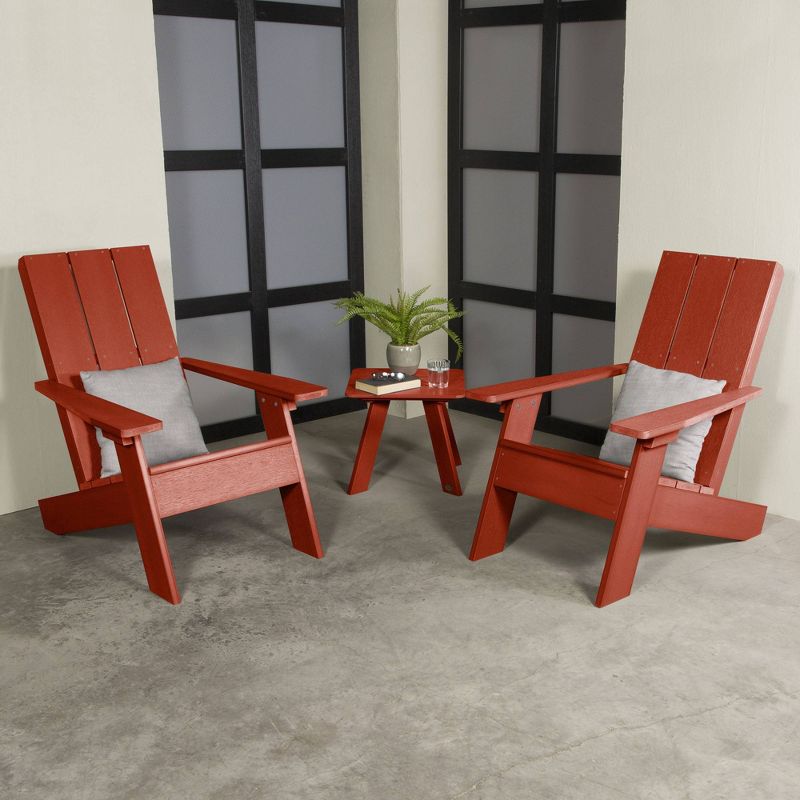 3pc Outdoor Set with Italica Modern Adirondack Chairs &#38; Side Table - Rustic Red - highwood, 3 of 7