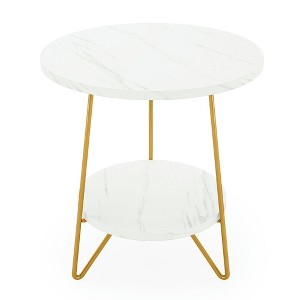 Resenkos Sofa Side End Table, End Table, Couch Table,Faux Marble End Table, 2-Tier Round Sofa Bedside Table with Shelves,Black Faux Marble & Gold - 1 of 3