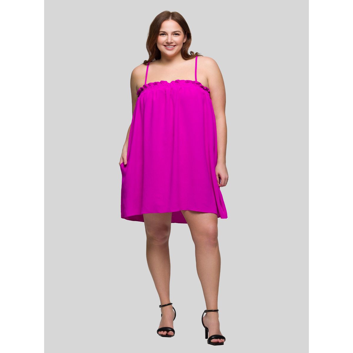 Plus Size Square Neck Spaghetti Strap Smocked Pocket Mini Dress - 24seven Comfort Apparel™ - thumbnail 9