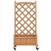 vidaXL Outdoor Planter with Trellis and Wheels - Brown Solid Fir Wood Flower Box, Ideal for Patio, Garden, and Balcony - 4 of 4