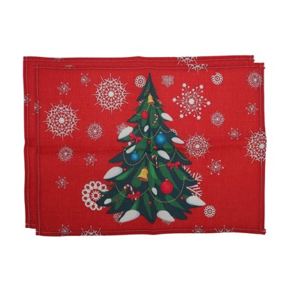 Unique Bargains Christmas Place Mats Christmas Tree with Baubles Linen Red Green White 13"x17.7" 2 Pcs