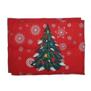 Unique Bargains Christmas Place Mats Christmas Tree with Baubles Linen Red Green White 13"x17.7" 2 Pcs - 1 of 4
