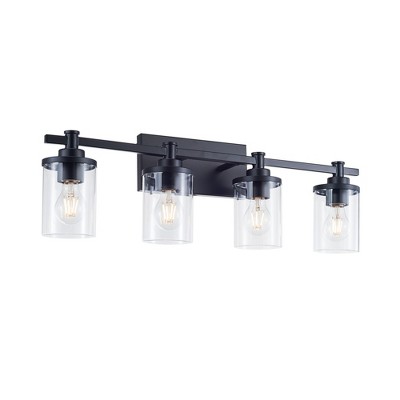 4-Light E26 Bulb Vanity Lights,Matte Black Bathroom Vanity Light Fixtures with Clear Glass, Wall Lamp for Bathroom
