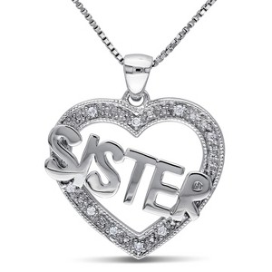 EVERLY JEWELRY | Sterling Silver Diamond Heart "Sister" Pendant with Chain - 1 of 4
