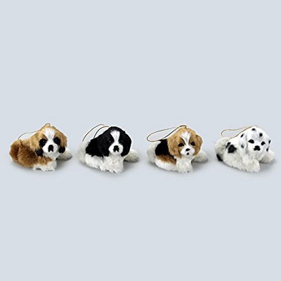 Set of 4 Adorable White and Brown Plastic Puppy Ornaments