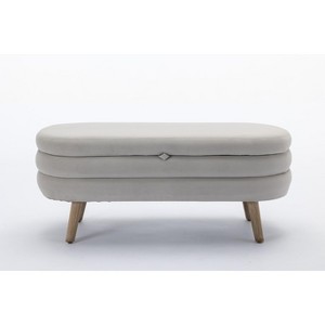 VYNXARIA-Velvet Gray Fabric Storage Bench with Wood Legs For Living Room Bedroom Indoor - 1 of 4