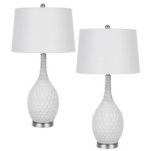 Cal Lighting Pori 150W 3 Way Glass Table lamp with Taper Drum Fabric Shade. Priced and Sold a Pairs. - 1 of 4