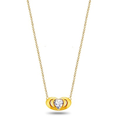 Paaaawaters18k Gold Plated Mini Double Love Heart Pendant Necklace for Women