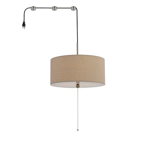 Swag Drum Pendant Fixture With 15ft Cord With Plug And 3 Cord Hangers Linen Light Brown 11 5 X14 Cal Lighting