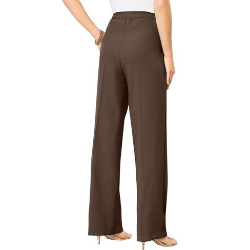 Roaman's Women's Plus Size Tall Wide-Leg Bend Over Pant - 16 T, Brown
