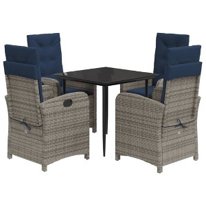 vidaXL 5-Piece Patio Dining Set with Adjustable Rattan Recliner Chairs & Glass Table - Outdoor Garden Furniture with Navy Cushions - 1 of 4