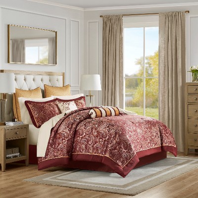 Lyngins 12-Piece Complete Bed Set, Paisley Jacquard Comforter Set, 100% Cotton Bed Sheets Set, Euro Shams & More, Queen Bedding Set