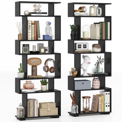Tangkula 2PCS 6-tier Storage Bookshelf Tall Display Shelf w/ Anti-toppling Kits Kits