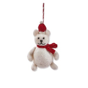 tagltd Multicolor Bear Ornament with Santa Hat and Scarf 5in for Christmas Tree Decor Wipe Clean Wool - 1 of 1