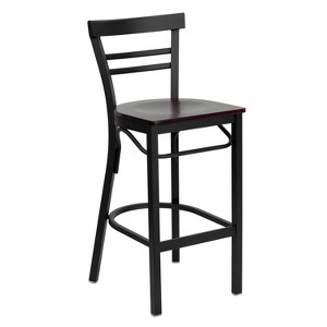 Flash Furniture Black Two-Slat Ladder Back Metal Restaurant Barstool - 1 of 4