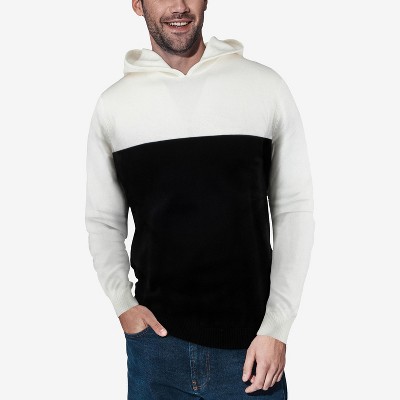 X RAY Men's Hooded Long Sleeve Sweatshirt Solid Casual Pullover Hoodie  Sweater in OFF WHITE/BLACK Size Large