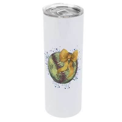 Elanze Designs 20 Ounce Stainless Steel On the Go Travel Tumbler With Push Top Lid, Softball With Gold Bow