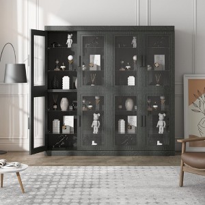 Wood Accent Cabinet in Black, Storage Organizer with Adjustable Shelves and Glass Doors for Kitchen Bedroom Living Room Dinning Room - 1 of 4
