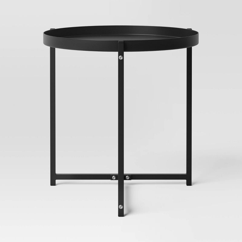 Steel Round Tray Top Outdoor Portable Side Table Black - Room Essentials&#8482;, 4 of 7