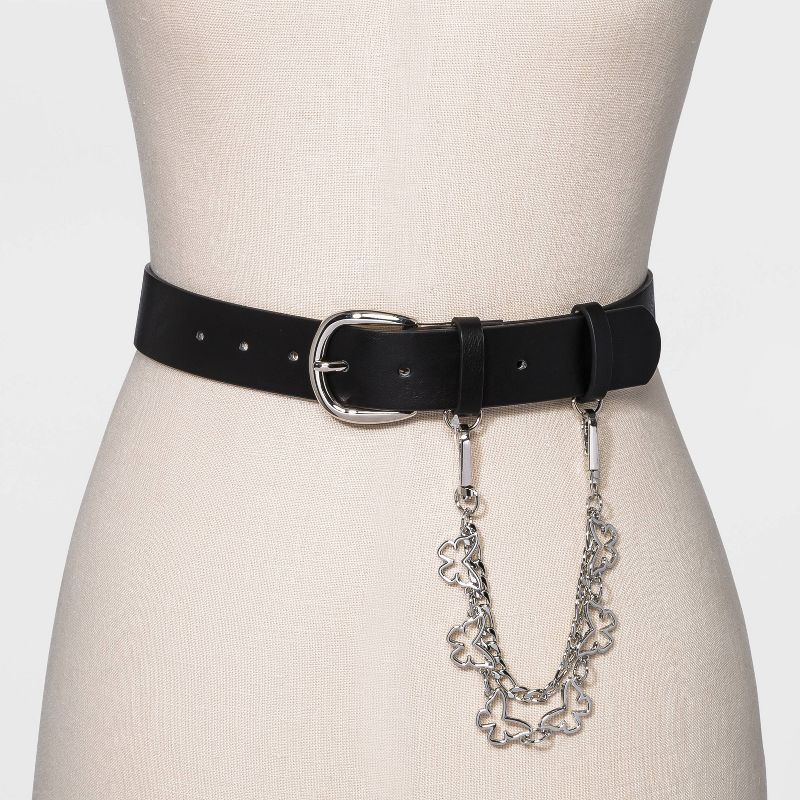 Women's New Polyurethane with Swag Chain Belt - Wild Fable™ Black, 2 of 3