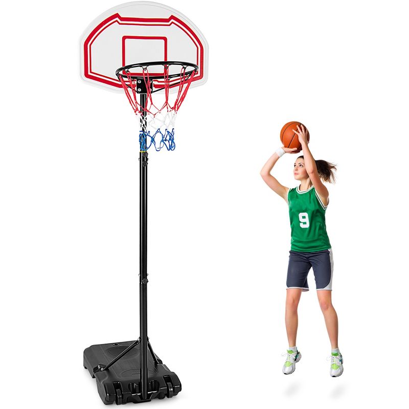 Costway Portable Basketball Hoop Stand Height Adjustable Goal System W/2 Nets Wheels, 1 of 11