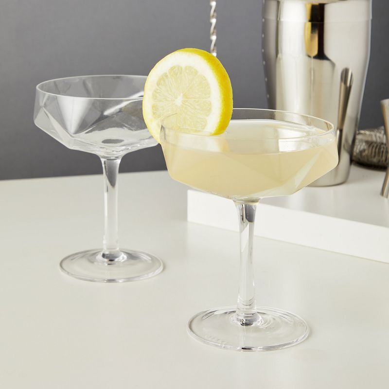 Viski Faceted Coupes Set of 2 - Modern Stemmed Cocktail Glasses, Crystal, Holds 7 oz, Clear, 3 of 10