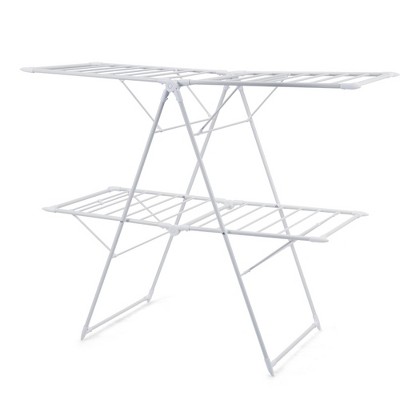 Costway Foldable Clothes Drying Rack 2-Level Airer w/ with Height-Adjustable Gullwings