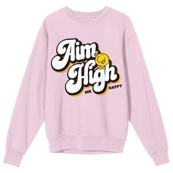 Mr. Men And Little Miss Classic Aim High Crew Neck Long Sleeve Cradle Pink Adult Sweatshirt