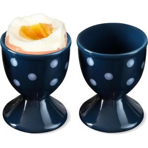 Ceramic Egg Cup Set of 2 White Porcelain Holder for Breakfast Boiled Eggs - 1 of 4