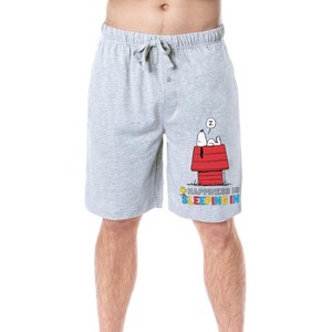 Peanuts Mens' Snoopy Happiness Is Sleeping In Character Sleep Pajama Shorts Grey - 1 of 4
