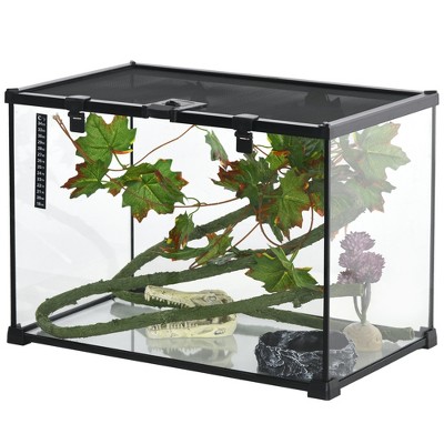 14 Gallon Black Glass Reptile Terrarium Tank with Sliding Screen Top