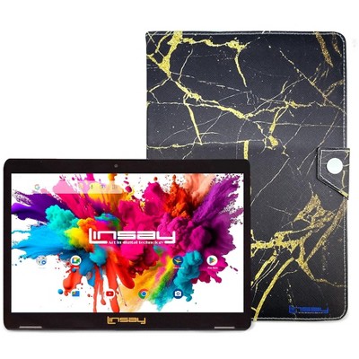 LINSAY 10.1"Octa Core 128GB Storage Android 14 Tablet with Ocean Marble Case