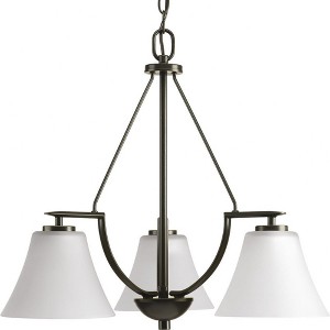 Progress Lighting Bravo 3-Light Linear Chandelier, Antique Bronze, Textured Umber Linen Glass - 1 of 2