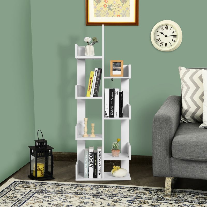 Costway 8-Shelf Bookcase Modern Tree Bookshelf Storage Decor Freestanding White/Black, 2 of 11