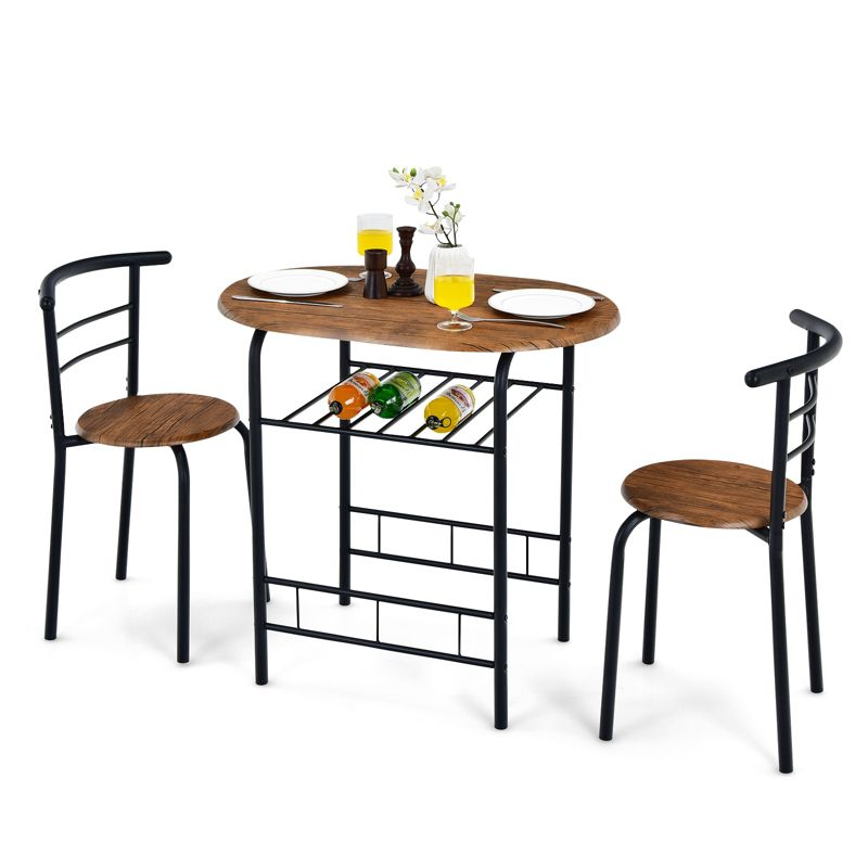 Tangkula 3 PCS Kitchen Dining Set Compact Bistro Pub 2 Chairs & Table, 2 of 6