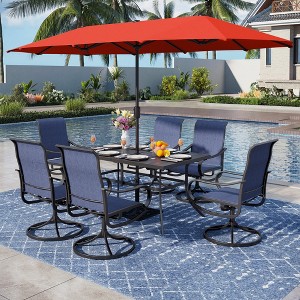 Captiva Designs 8pc Patio Dining Set with Rectangular steel table & Sling Swivel Chairs & Beige Umbrella - 1 of 4