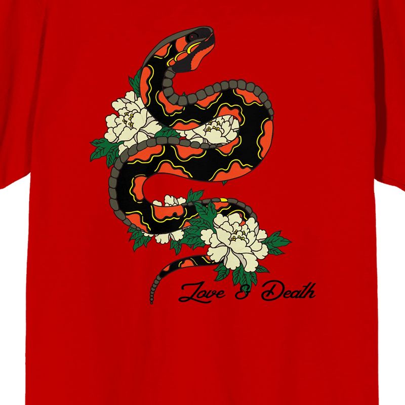 Celestial Tropics Snake And Flowers Men's Red T-Shirt, 2 of 4
