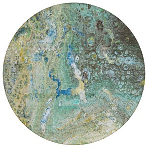 Teal Blue Lime Green And Green Abstract Washable Indoor Outdoor Area Rug - 1 of 4