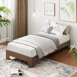 Natural Wood Platform Bed Frame with Strong Slats, Minimalist Design, No Box Spring Needed, Easy Assembly - 1 of 4