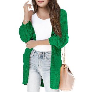 Girls Open Front Long Sleeve Cardigan Color Block Knit Oversized Kids Sweaters Cardigan Coat - 1 of 2