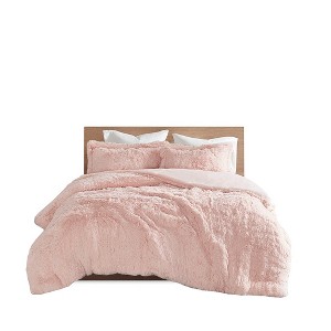 Gracie Mills Susie Solid Shaggy Long Fur Duvet Cover Set - 1 of 4