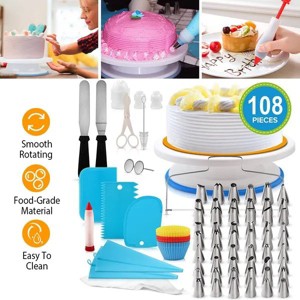 11 Inch Rotating Cake Turntable Stand, 108 Pcs Decorating Tools Kit with Icing Smoother Scraper, Professional Revolving Cake Stand for Baking Supplies - 1 of 4