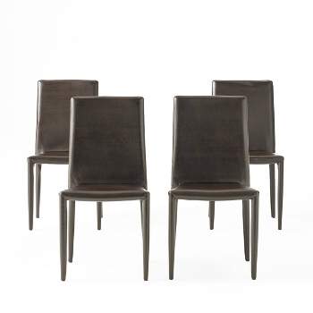 Set of 4 Comstock Bonded Leather Stackable Dining Chair Brown - Christopher Knight Home