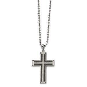 Black Bow Jewelry Stainless Steel Black Plated Polished Laser Cut Cross Necklace, 22 In - 1 of 4
