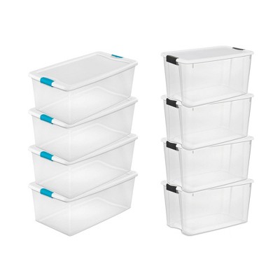 Sterilite 106 Quart Latching Storage Container (4 Pack) + 70 Quart Tote (4 Pack)